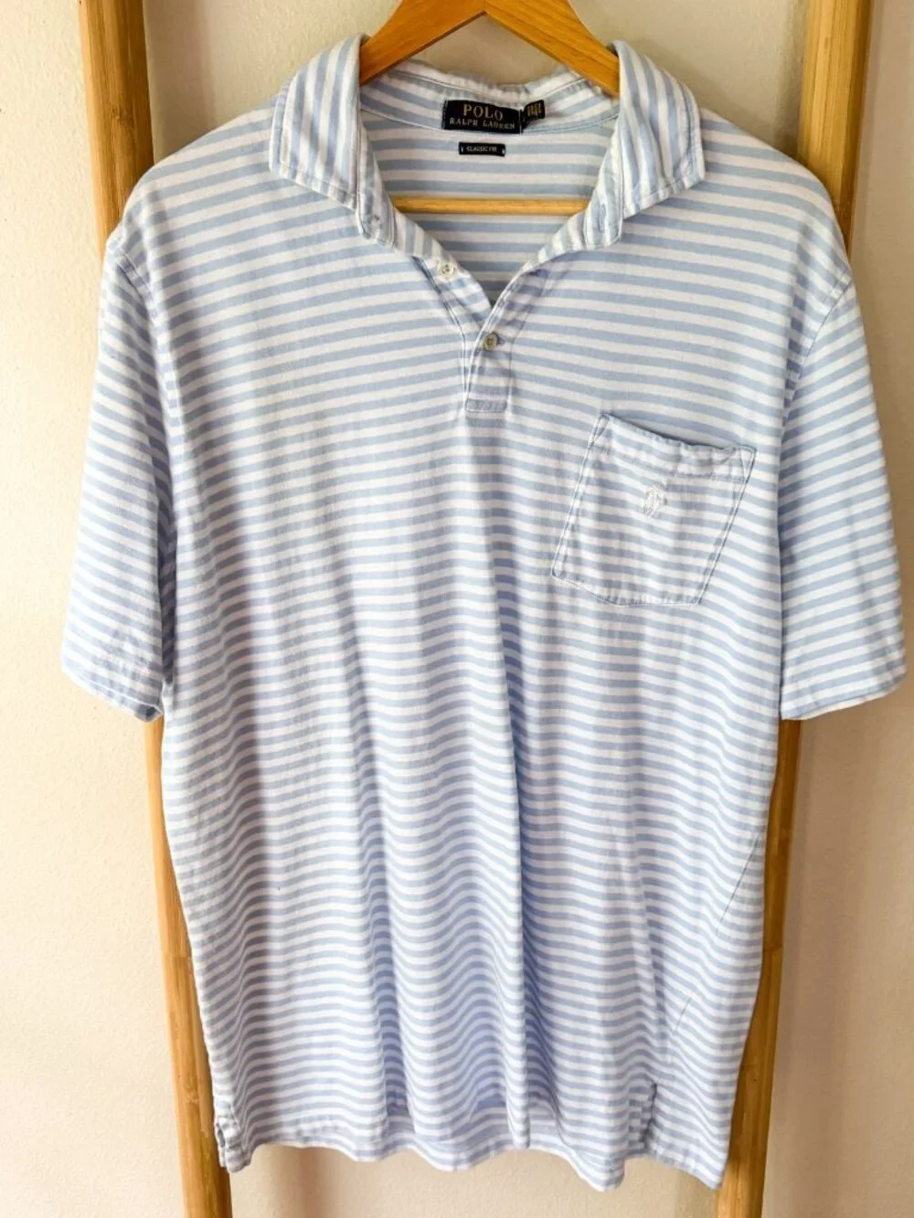 Polo Ralph Lauren Striped Polo Shirt Mens Large Classic Fit Blue White
